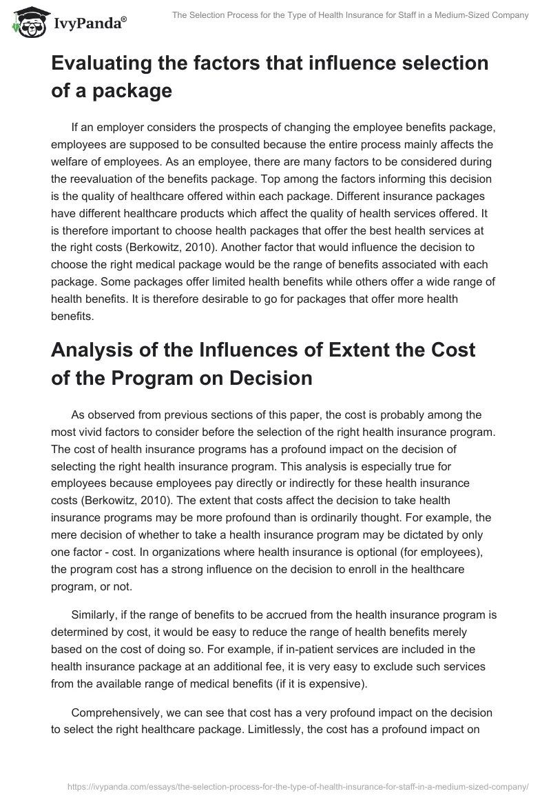 The Selection Process for the Type of Health Insurance for Staff in a Medium-Sized Company. Page 3
