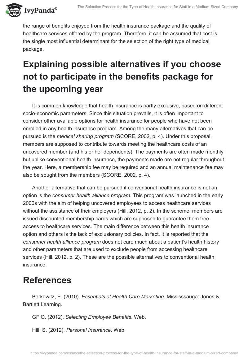 The Selection Process for the Type of Health Insurance for Staff in a Medium-Sized Company. Page 4