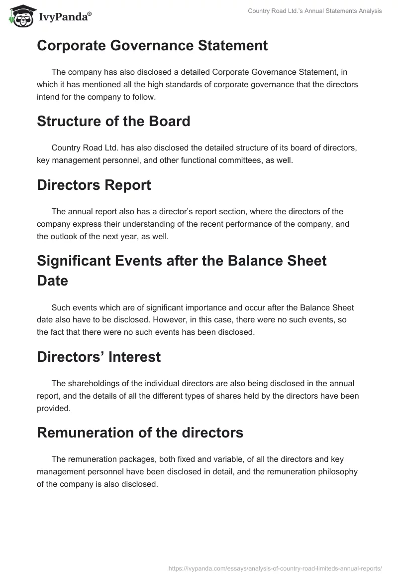 Country Road Ltd.’s Annual Statements Analysis. Page 3