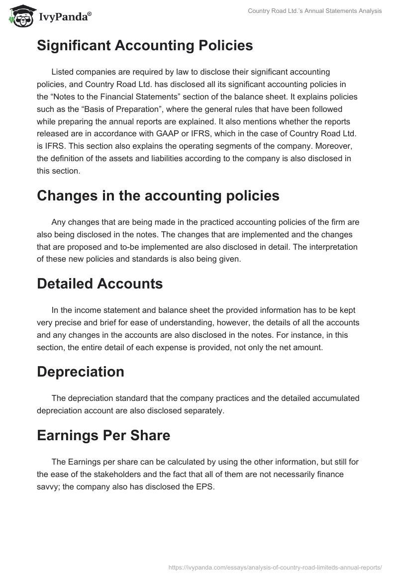 Country Road Ltd.’s Annual Statements Analysis. Page 4