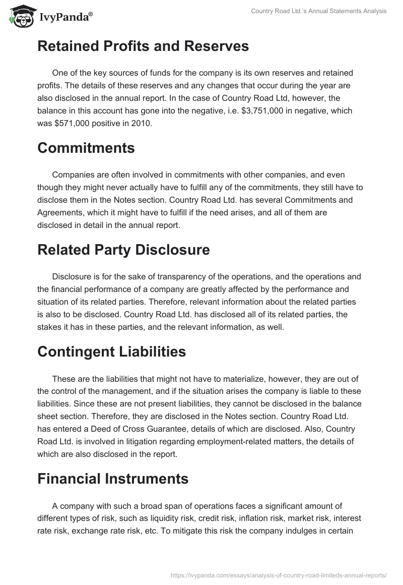 Country Road Ltd.’s Annual Statements Analysis. Page 5