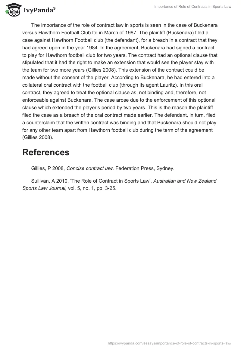 Importance of Role of Contracts in Sports Law. Page 2