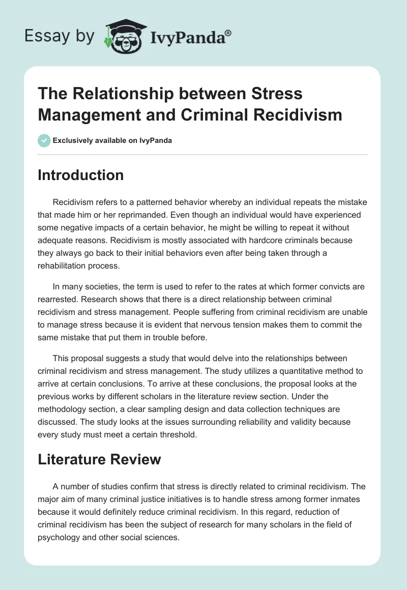 The Relationship between Stress Management and Criminal Recidivism. Page 1