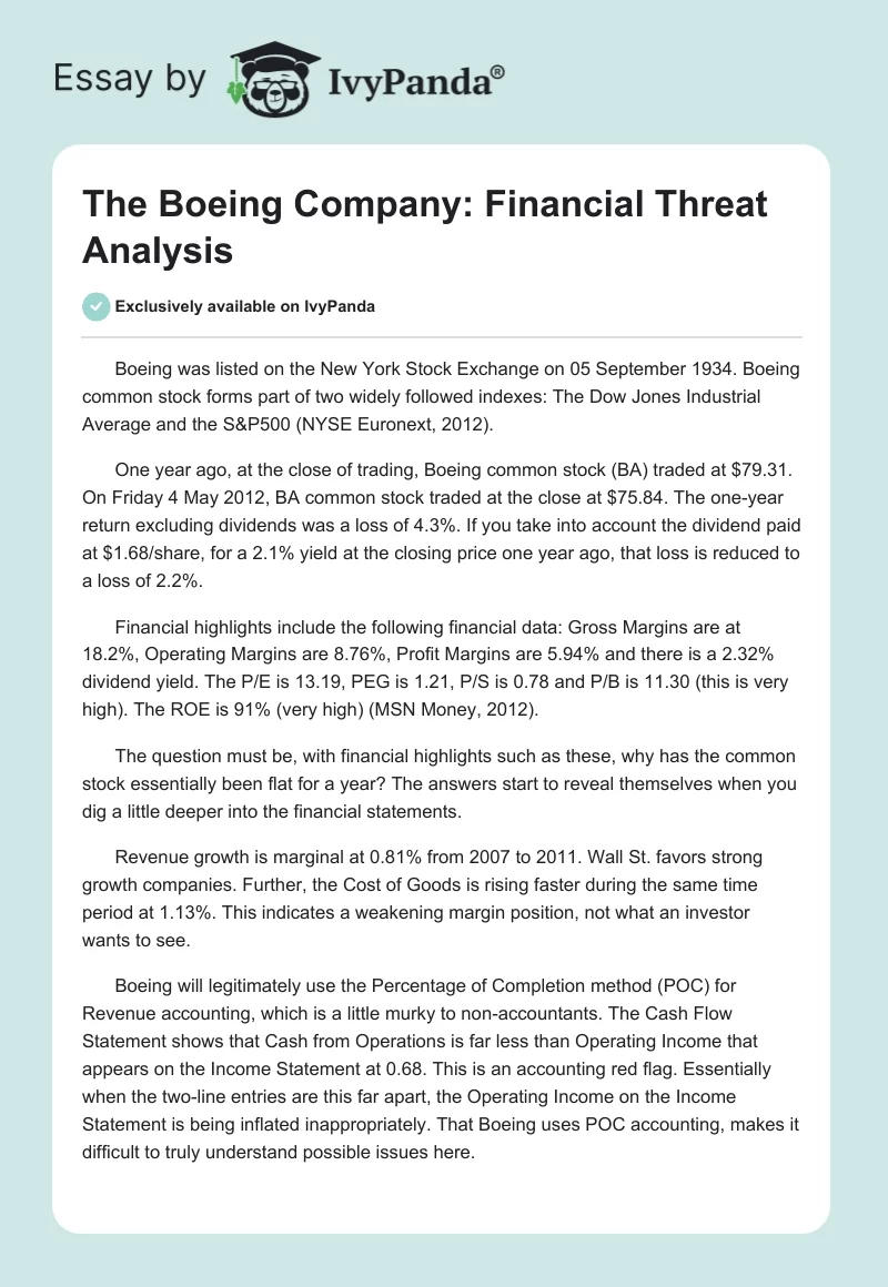 The Boeing Company: Financial Threat Analysis. Page 1