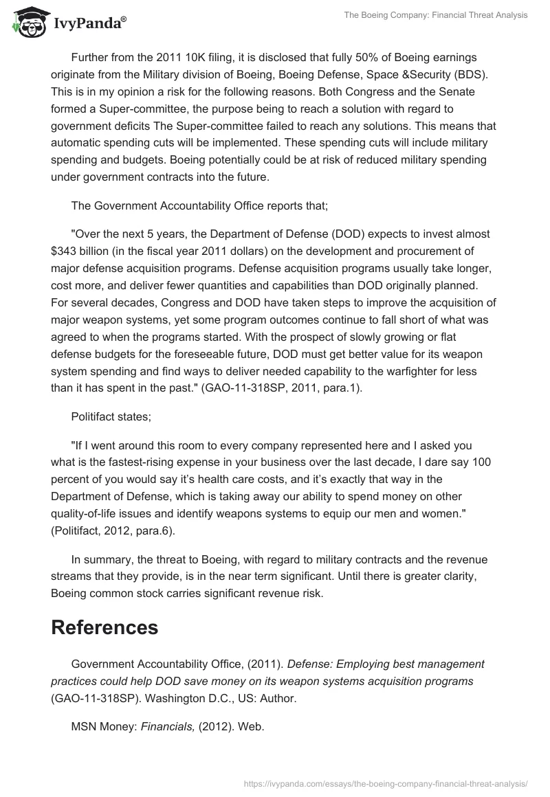 The Boeing Company: Financial Threat Analysis. Page 2