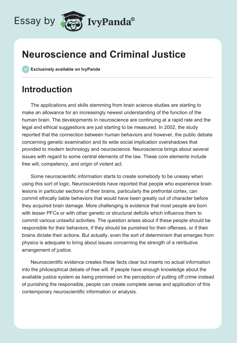 Neuroscience and Criminal Justice. Page 1