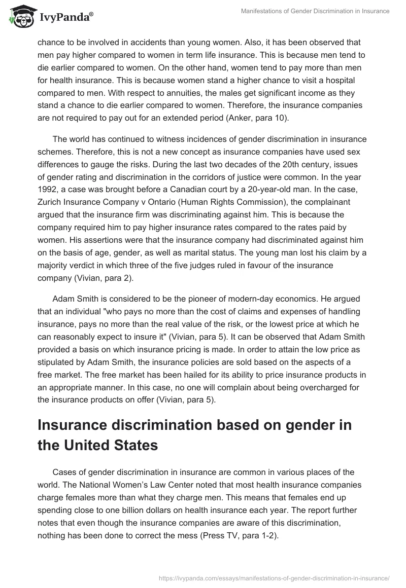 Manifestations of Gender Discrimination in Insurance. Page 2