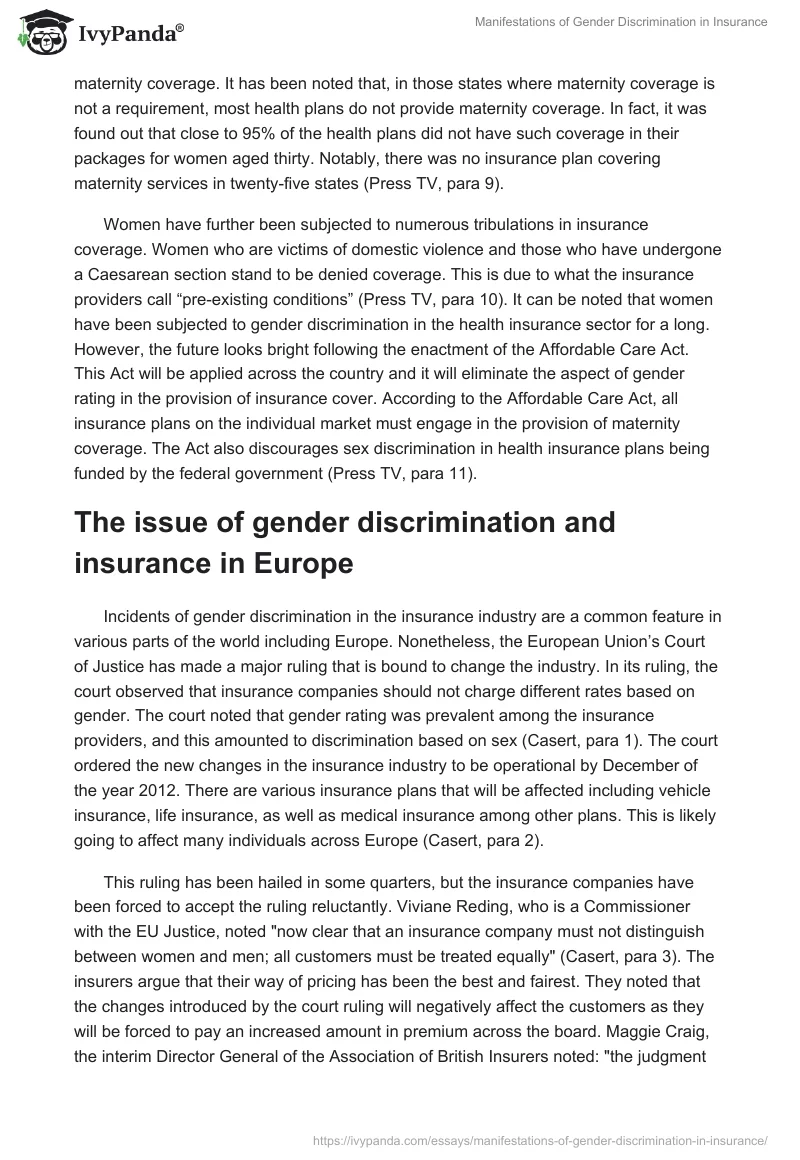 Manifestations of Gender Discrimination in Insurance. Page 4