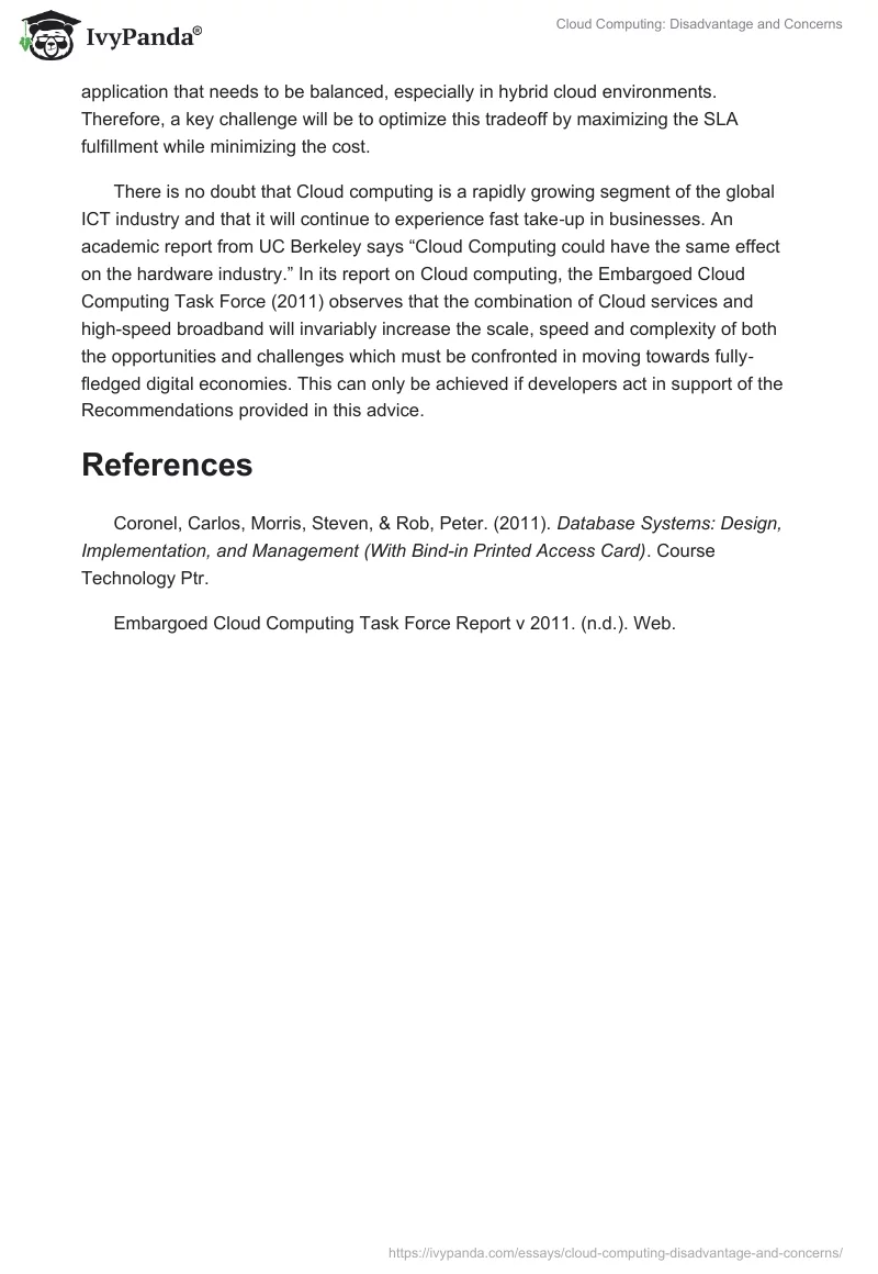 Cloud Computing: Disadvantage and Concerns. Page 3