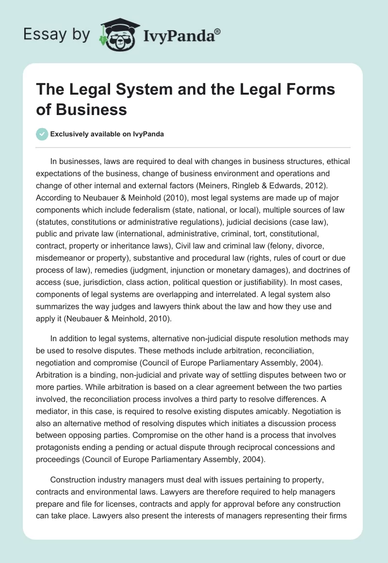 The Legal System and the Legal Forms of Business. Page 1