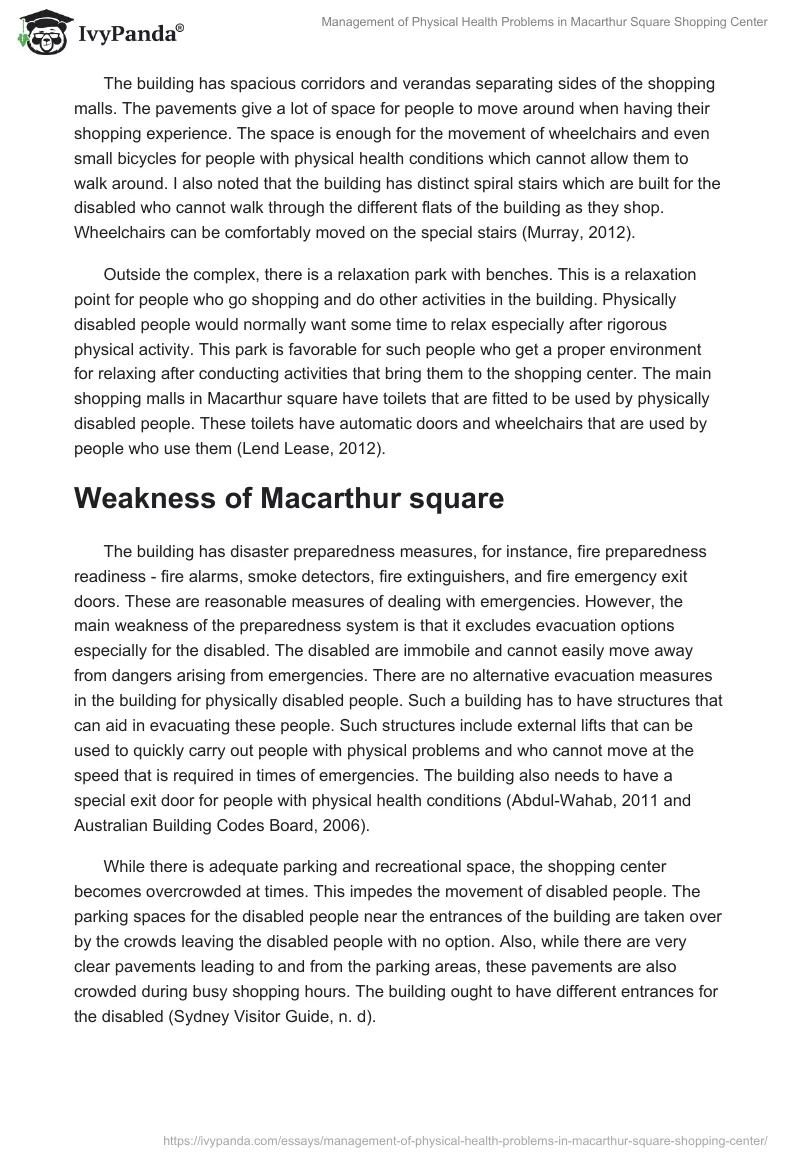 Management of Physical Health Problems in Macarthur Square Shopping Center. Page 3