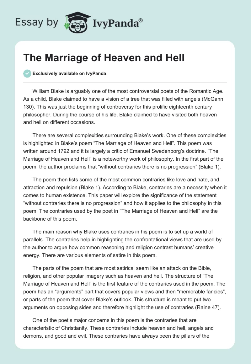 The Marriage of Heaven and Hell. Page 1