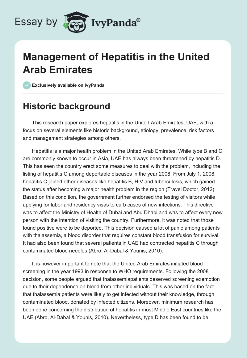 Management of Hepatitis in the United Arab Emirates. Page 1