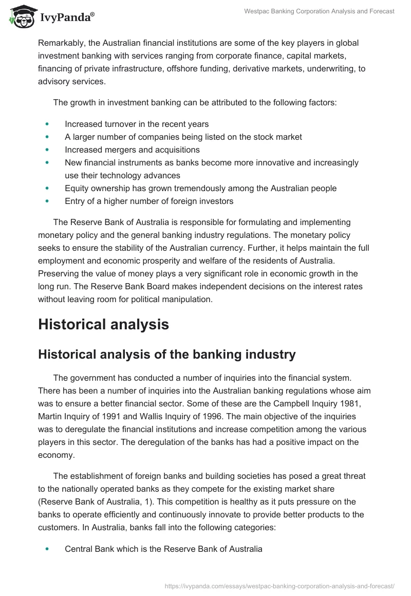Westpac Banking Corporation Analysis and Forecast. Page 2