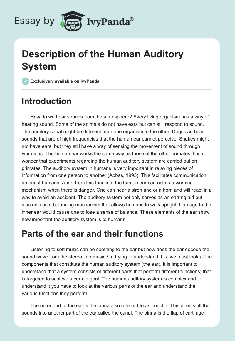 Description of the Human Auditory System. Page 1
