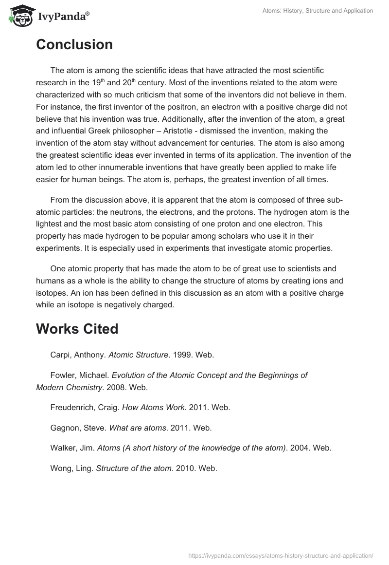 Atoms: History, Structure and Application. Page 5