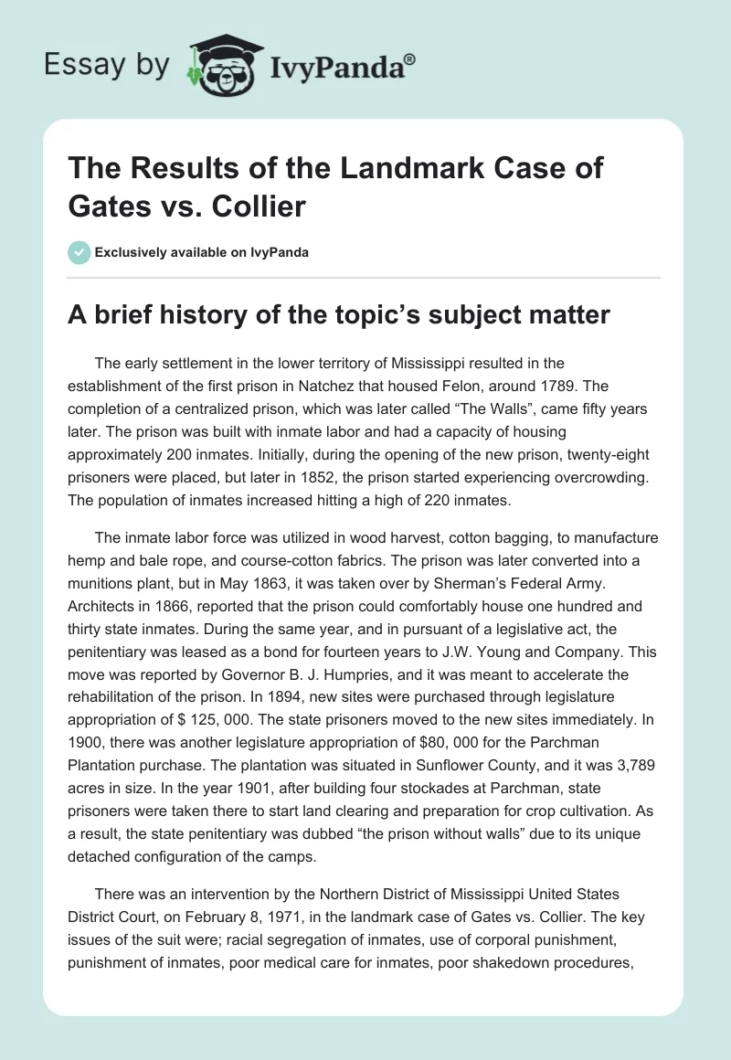 The Results of the Landmark Case of Gates vs. Collier. Page 1
