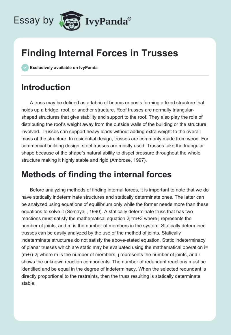 Finding Internal Forces in Trusses. Page 1