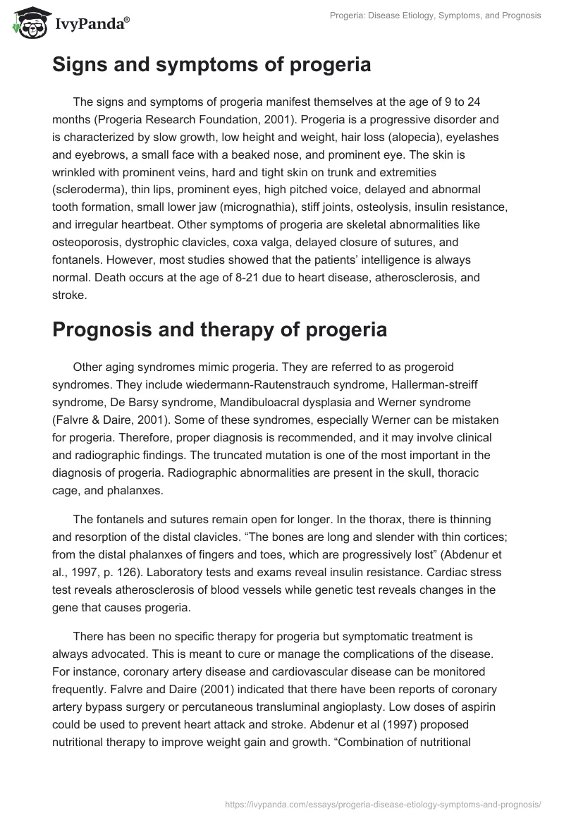 Progeria: Disease Etiology, Symptoms, and Prognosis. Page 2