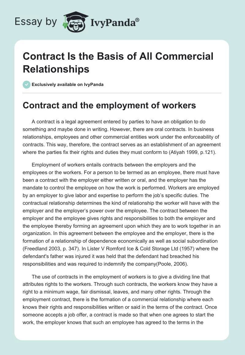 Contract Is the Basis of All Commercial Relationships. Page 1