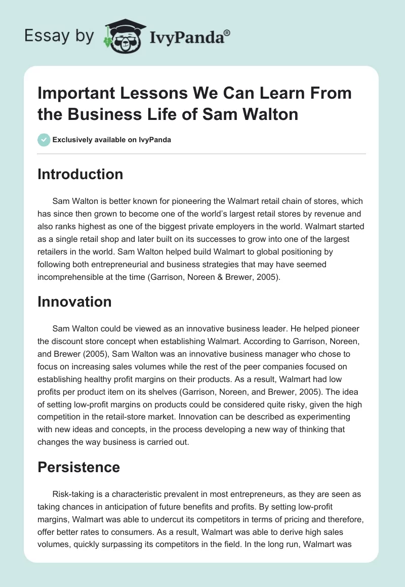 Important Lessons We Can Learn From the Business Life of Sam Walton. Page 1
