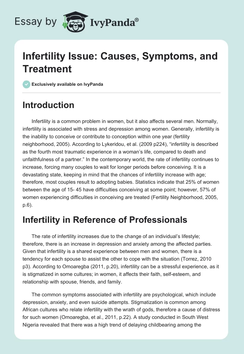 Infertility Issue: Causes, Symptoms, and Treatment. Page 1