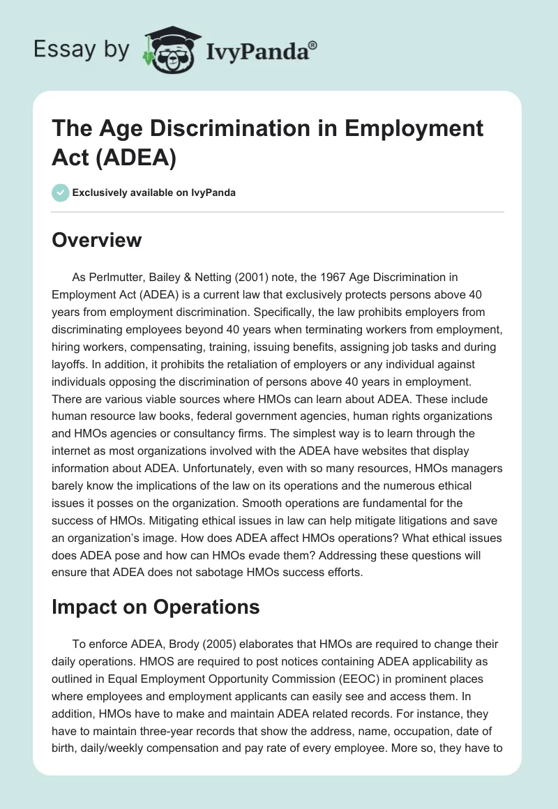 The Age Discrimination in Employment Act (ADEA). Page 1
