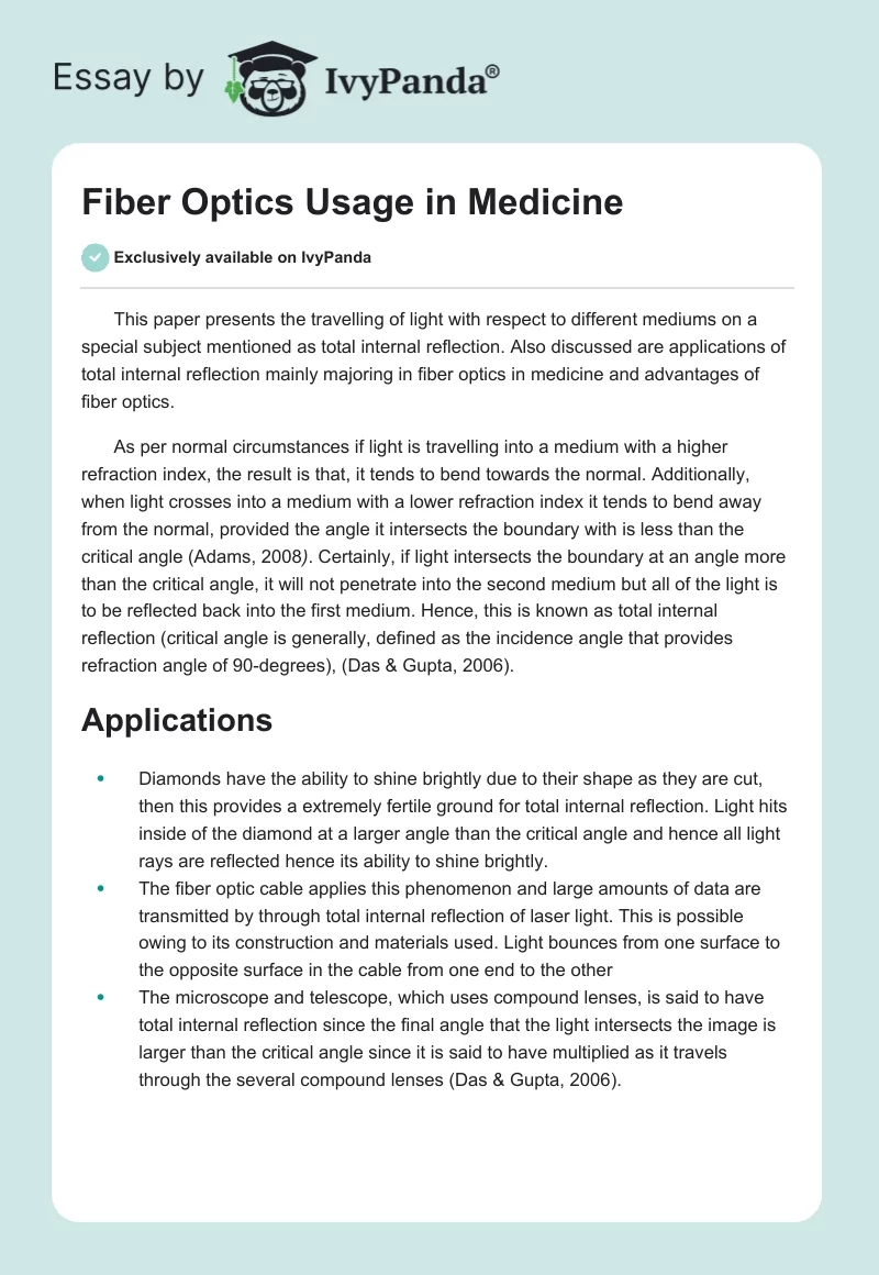 Fiber Optics Usage in Medicine. Page 1
