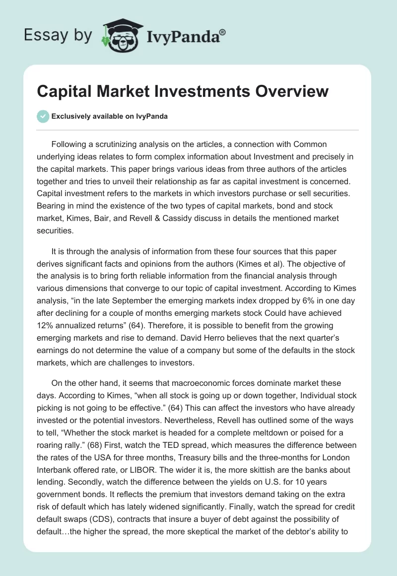 Capital Market Investments Overview. Page 1