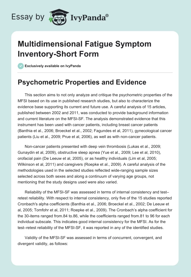 Multidimensional Fatigue Symptom Inventory-Short Form. Page 1