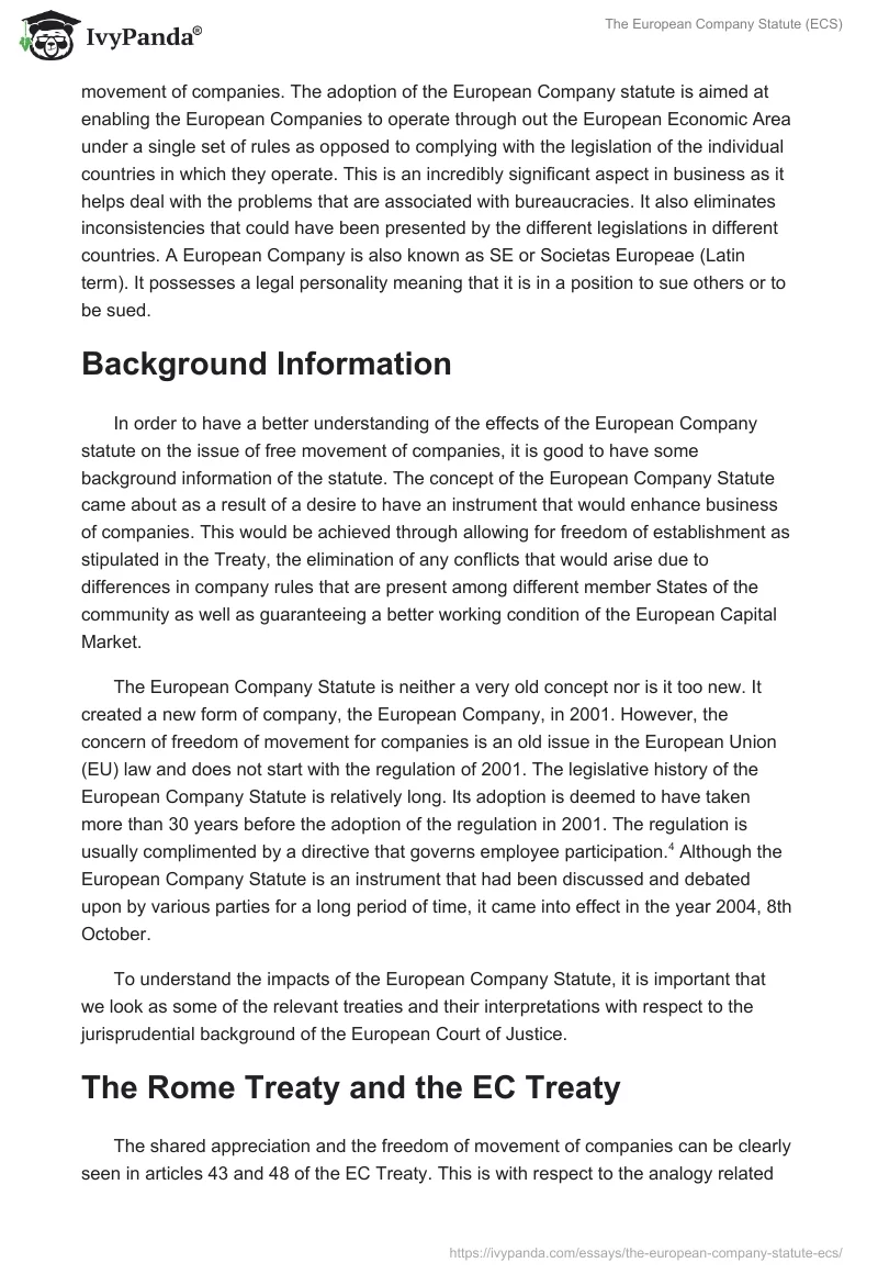 The European Company Statute (ECS). Page 2