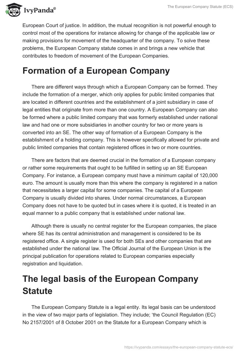 The European Company Statute (ECS). Page 4
