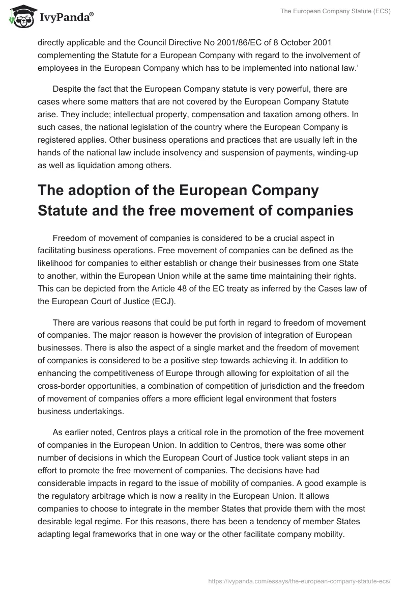 The European Company Statute (ECS). Page 5