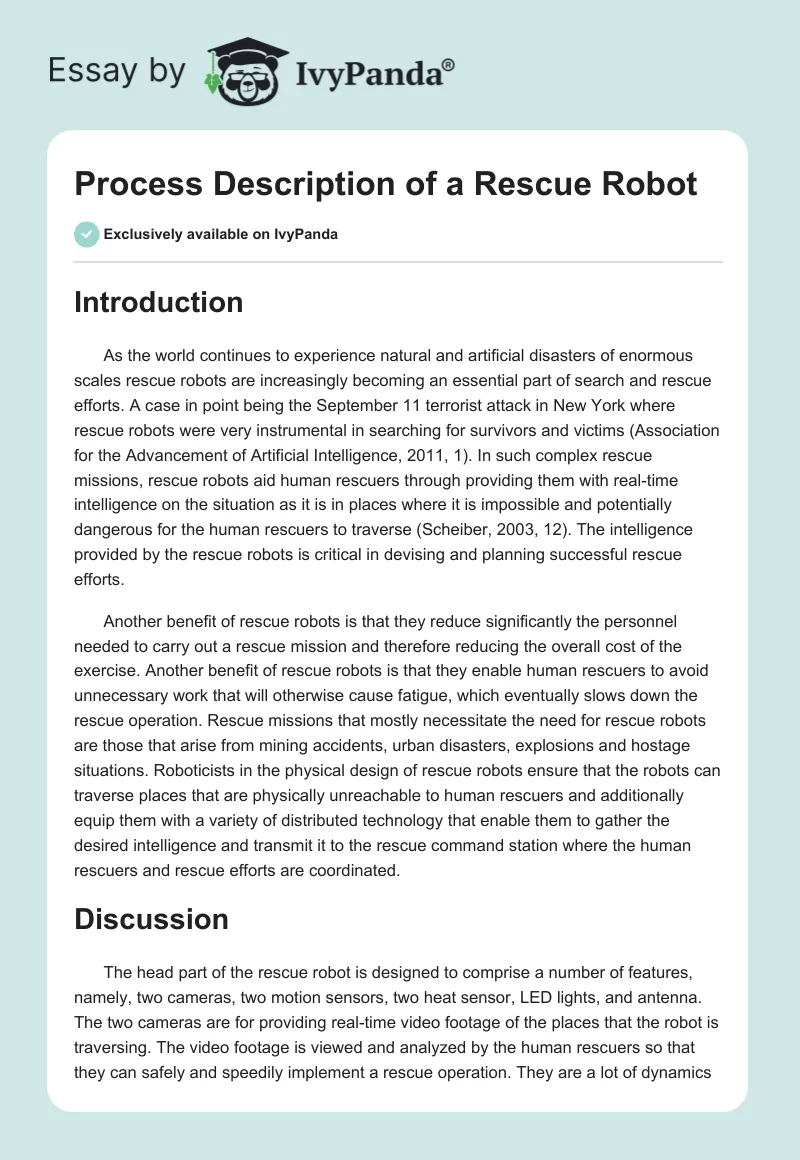 Process Description of a Rescue Robot. Page 1