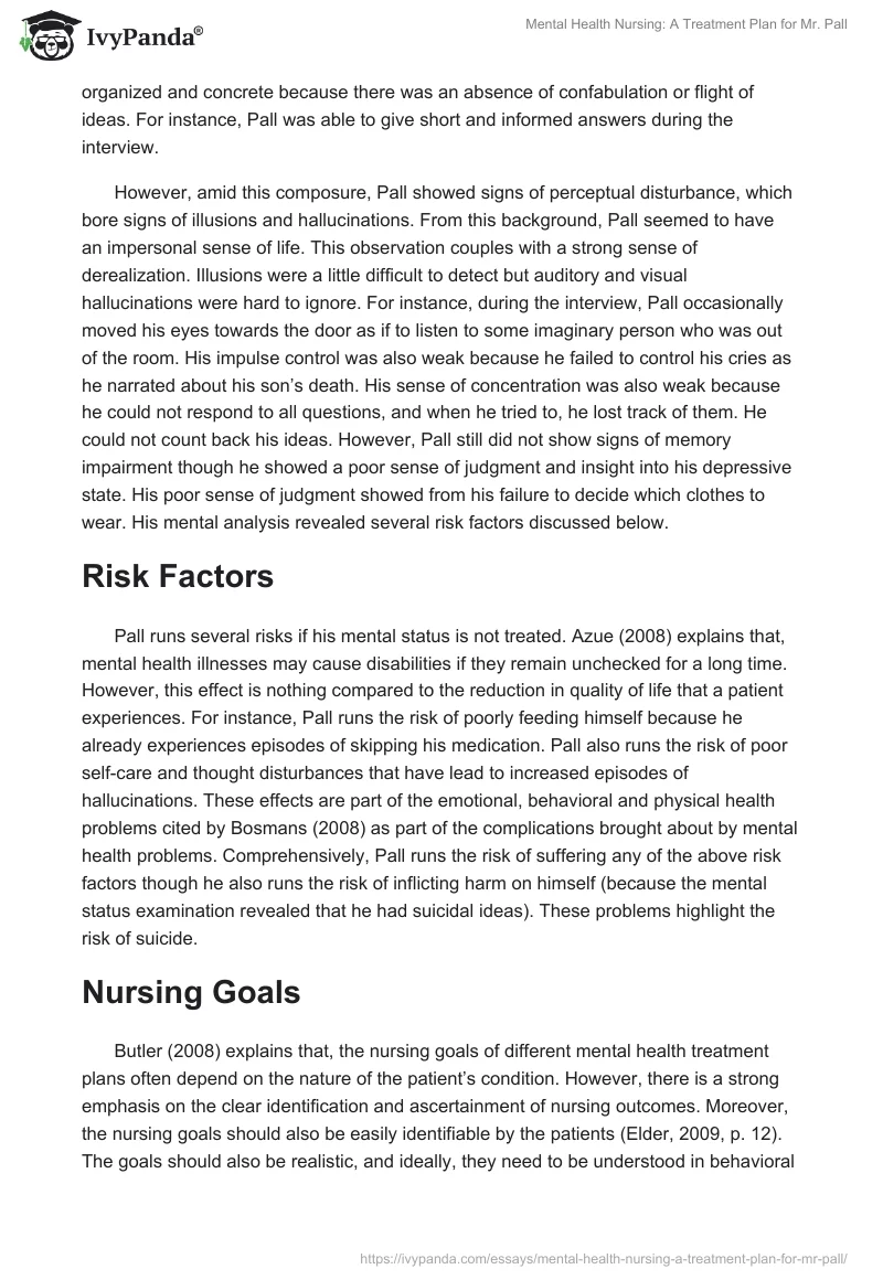Mental Health Nursing: A Treatment Plan for Mr. Pall. Page 2