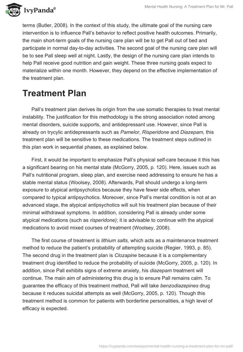 Mental Health Nursing: A Treatment Plan for Mr. Pall. Page 3