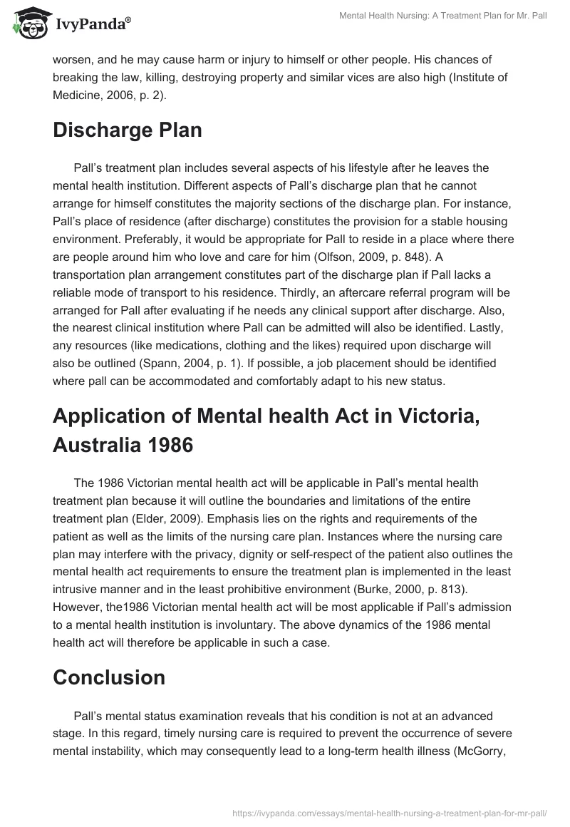 Mental Health Nursing: A Treatment Plan for Mr. Pall. Page 5