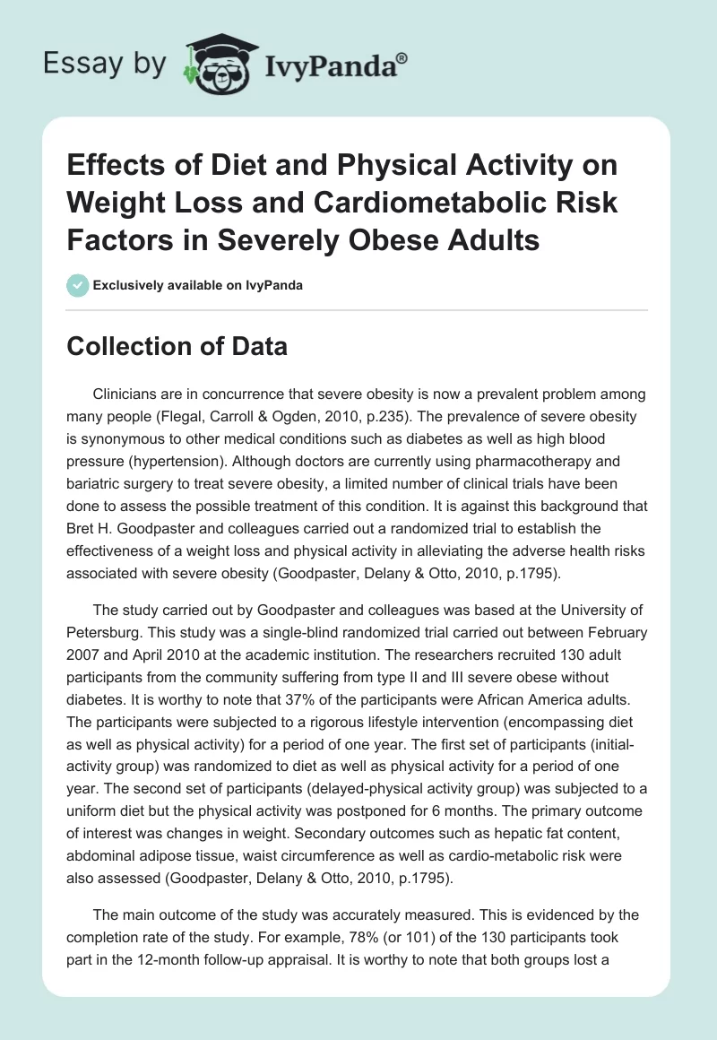 Effects of Diet and Physical Activity on Weight Loss and Cardiometabolic Risk Factors in Severely Obese Adults. Page 1