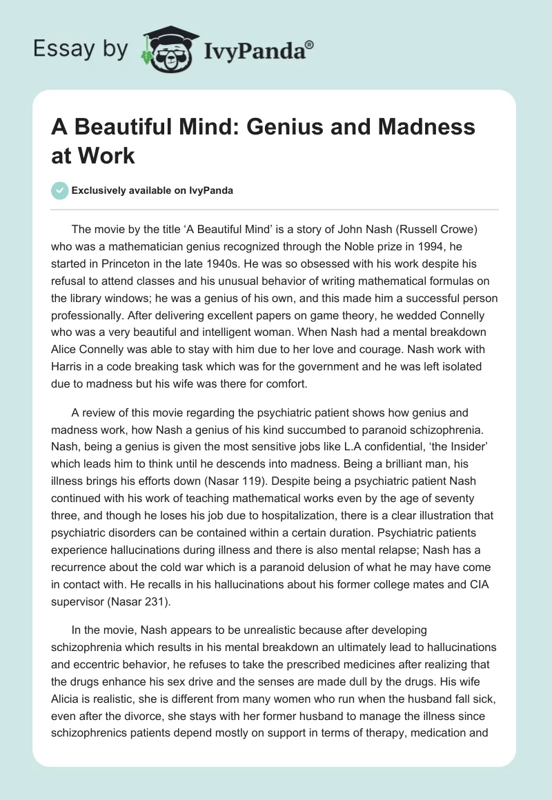 A Beautiful Mind: Genius and Madness at Work. Page 1