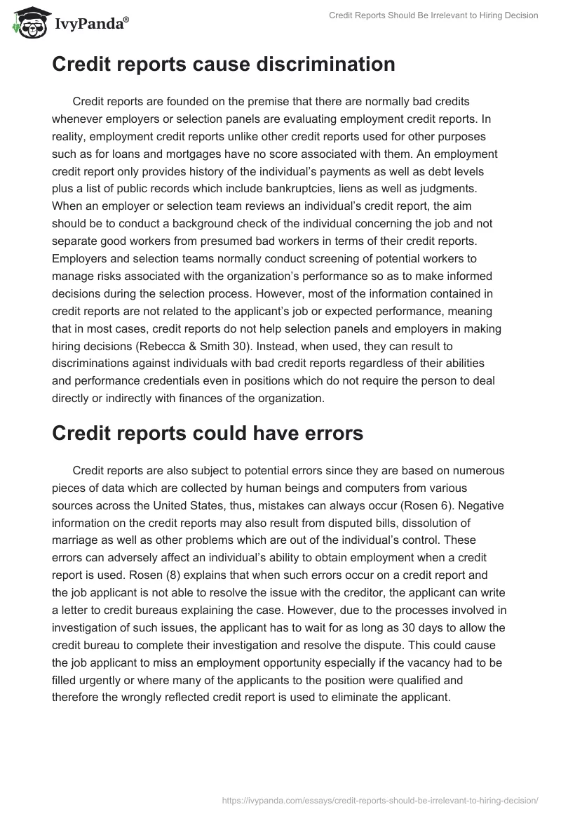 Credit Reports Should Be Irrelevant to Hiring Decision. Page 2