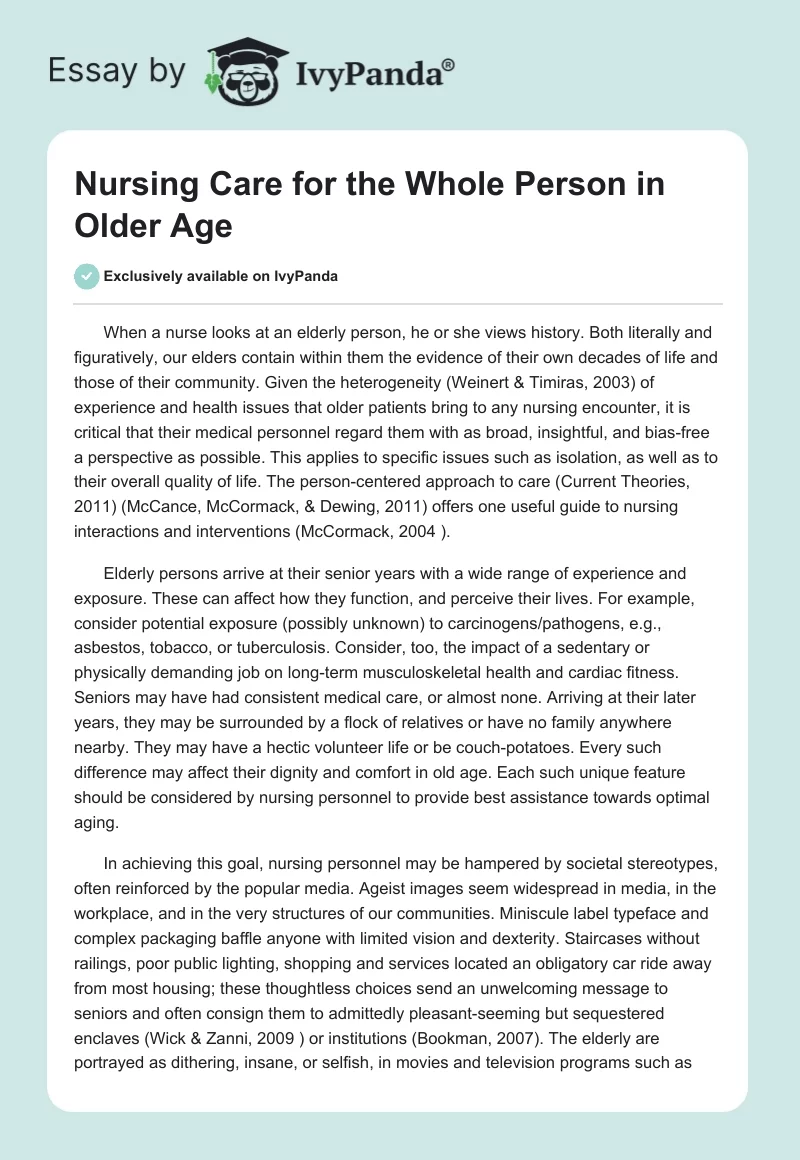 Nursing Care for the Whole Person in Older Age. Page 1