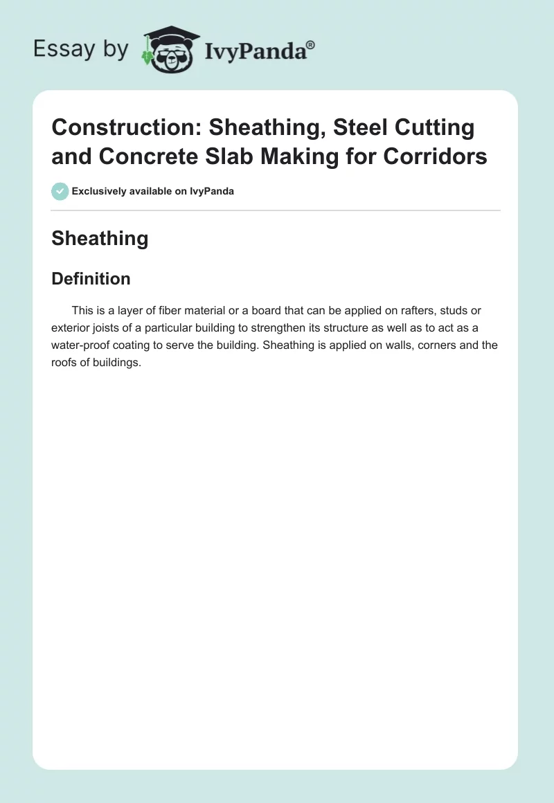 Construction: Sheathing, Steel Cutting and Concrete Slab Making for Corridors. Page 1