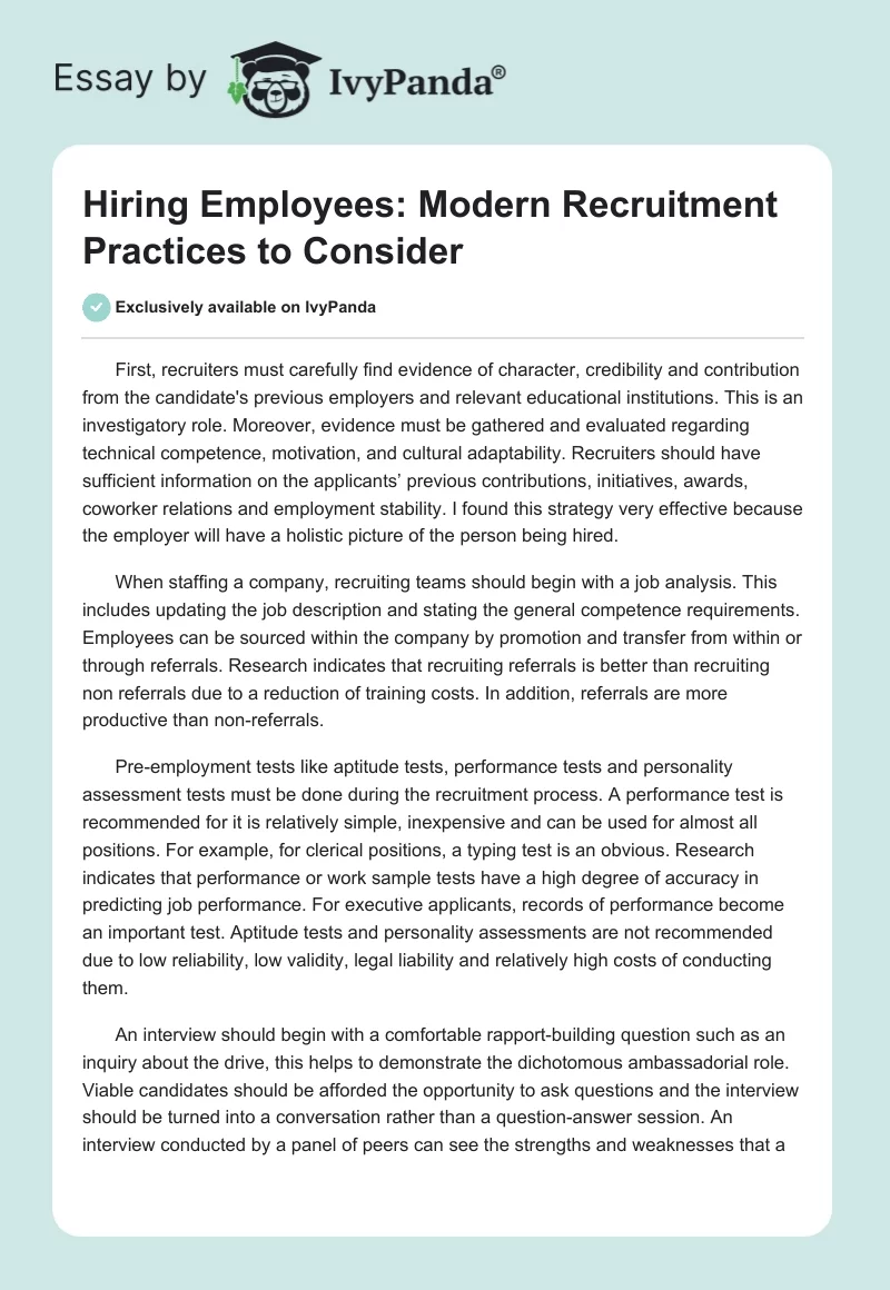 Hiring Employees: Modern Recruitment Practices to Consider. Page 1