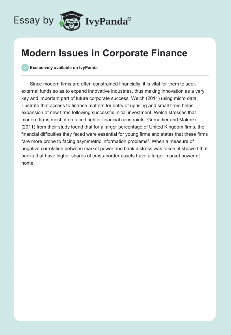 Modern Issues in Corporate Finance. Page 1
