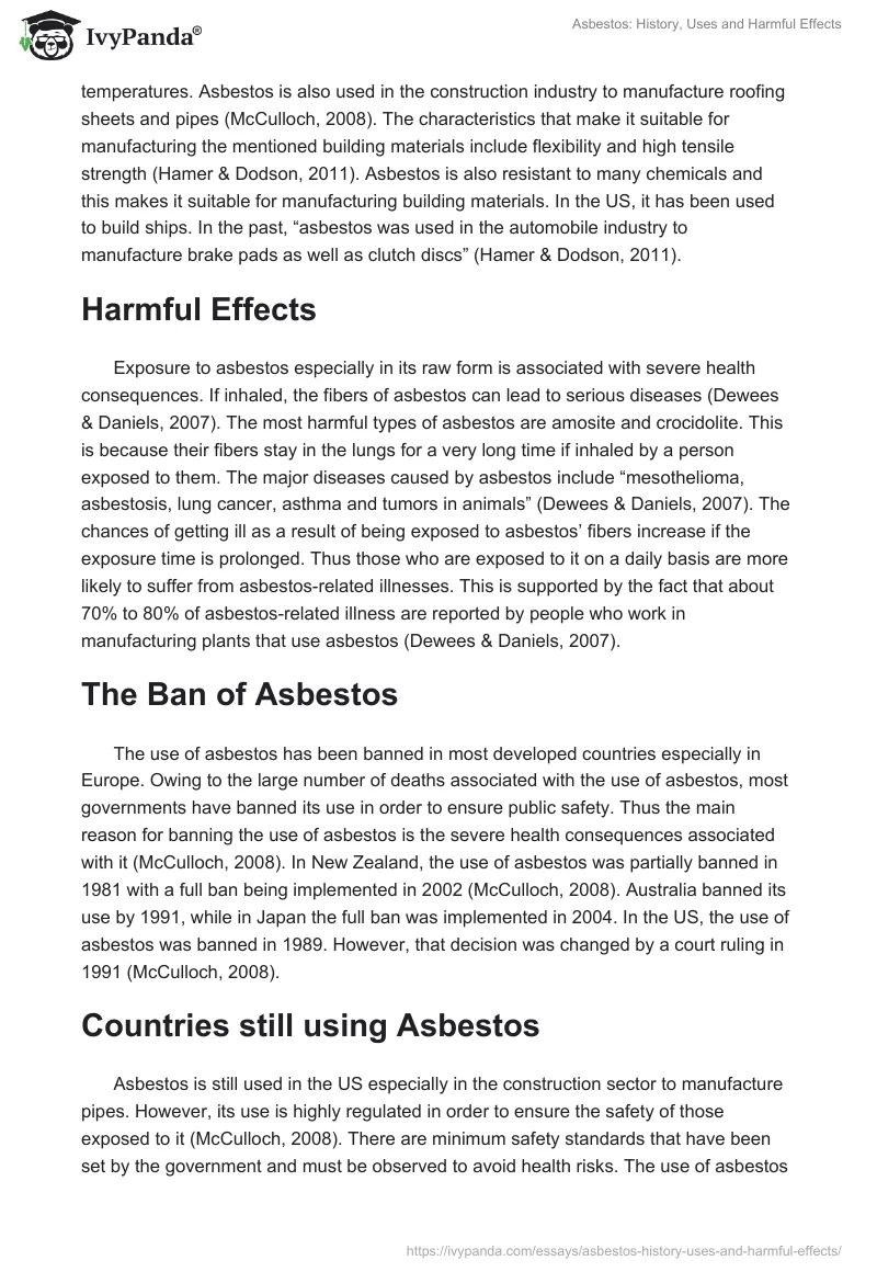 Asbestos: History, Uses and Harmful Effects. Page 2