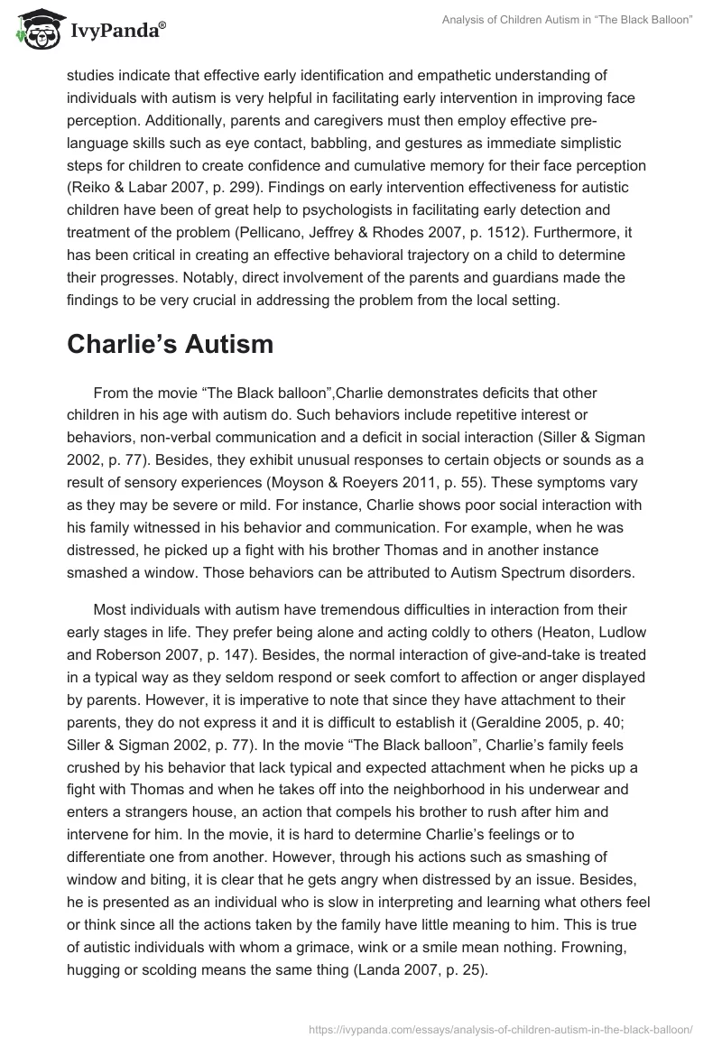 Analysis of Children Autism in “The Black Balloon”. Page 3