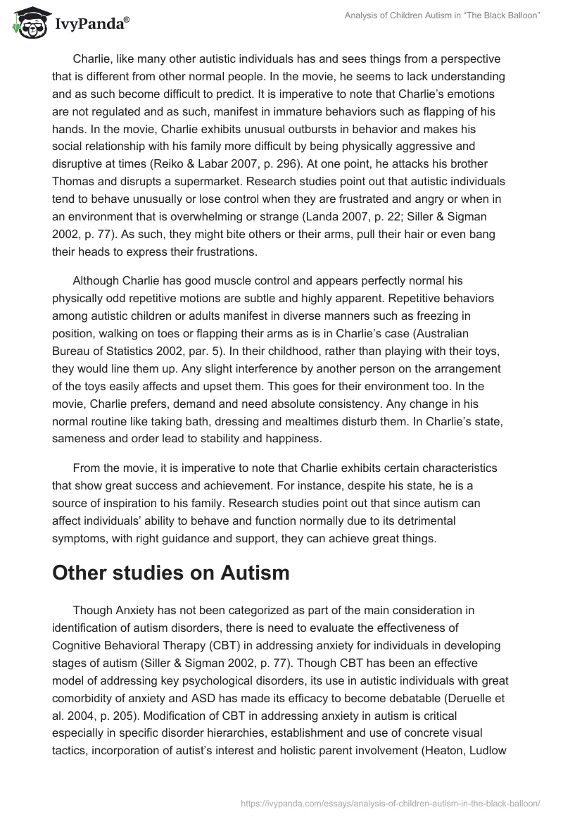 Analysis of Children Autism in “The Black Balloon”. Page 4