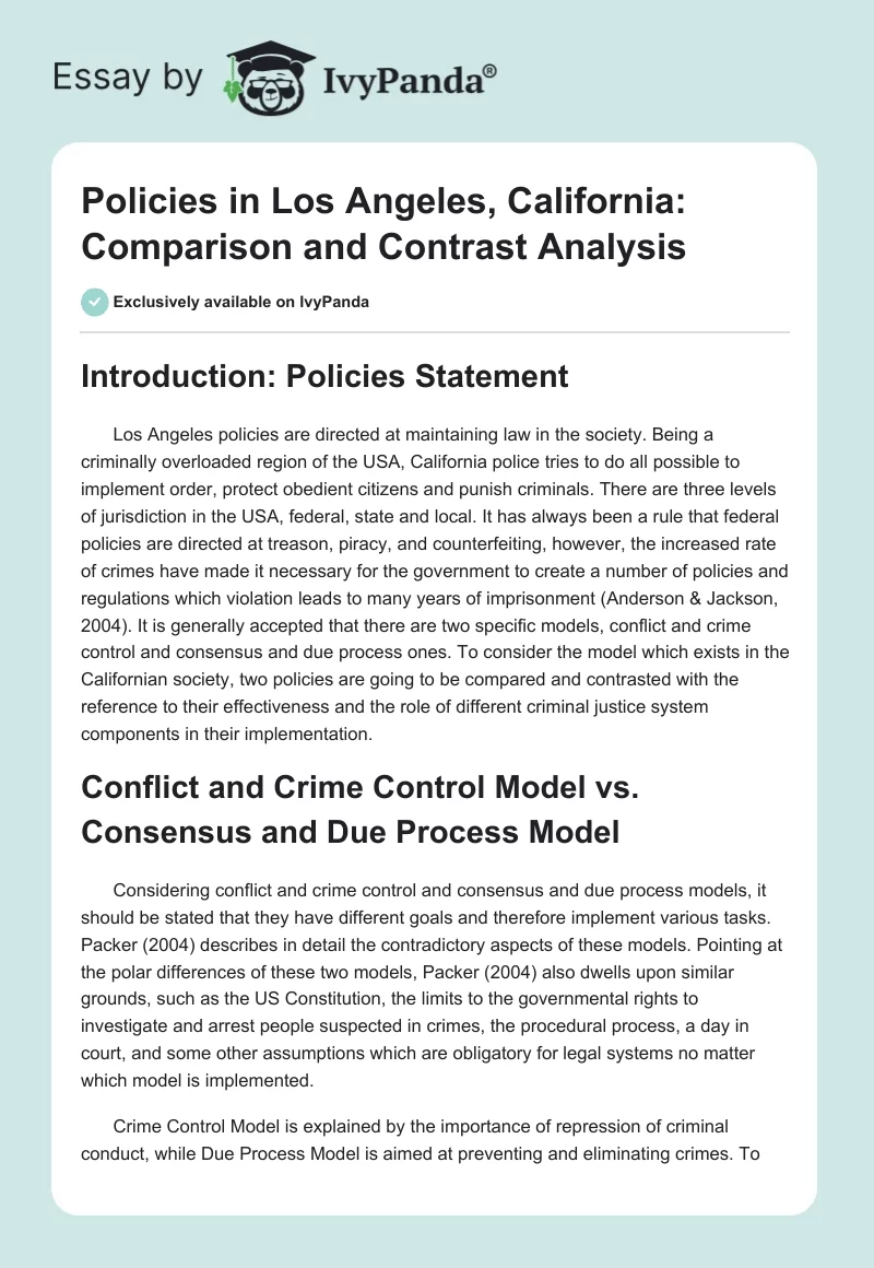 Policies in Los Angeles, California: Comparison and Contrast Analysis. Page 1