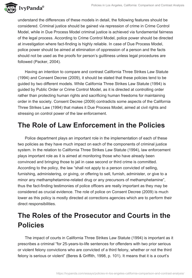 Policies in Los Angeles, California: Comparison and Contrast Analysis. Page 2