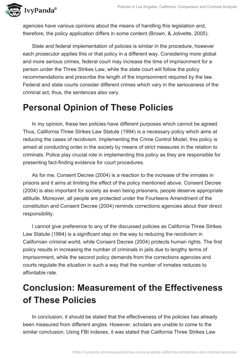 Policies in Los Angeles, California: Comparison and Contrast Analysis. Page 4